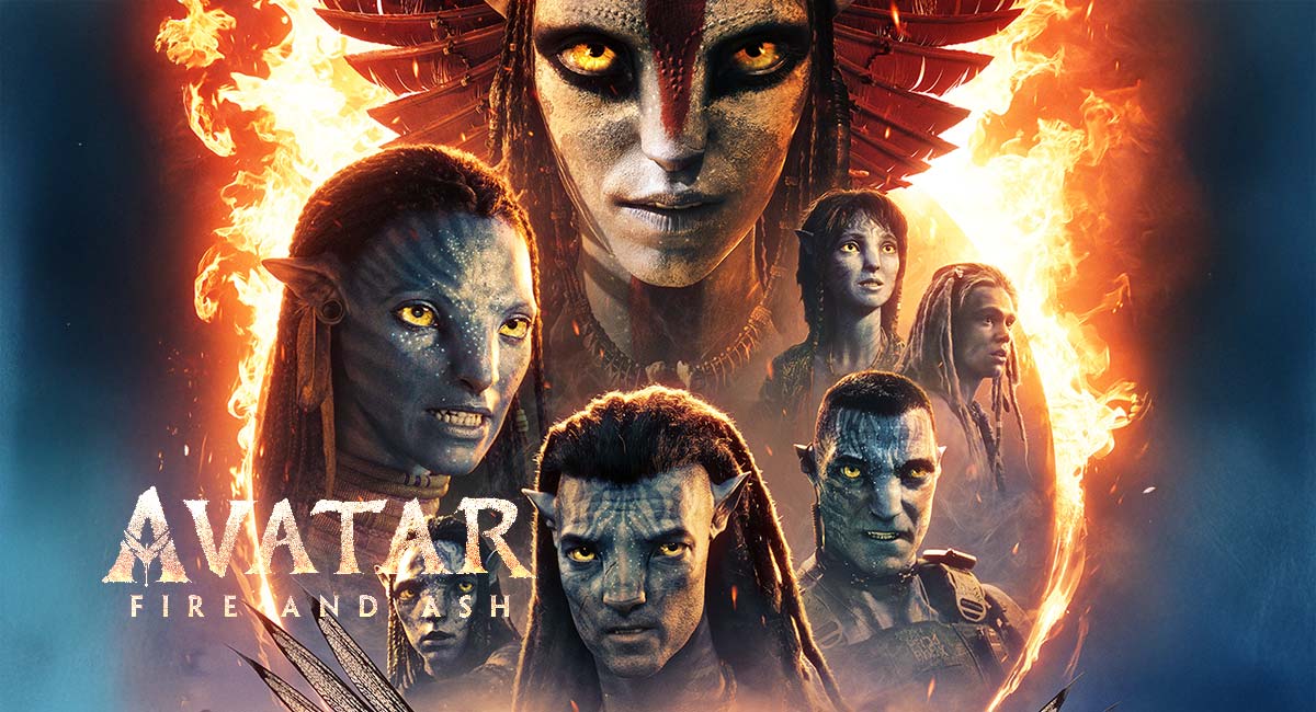 Poster epik Avatar: Fire and Ash (2025) menampilkan dunia Pandora yang terbakar oleh konflik antara suku Na’vi dan Ash People. Dalam visual sinematik ini, karakter-karakter utama berdiri di tengah lingkaran api, melambangkan pertempuran besar dan kebangkitan spiritual yang menjadi inti cerita film terbaru James Cameron.