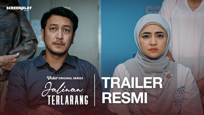 Gambar trailer resmi serial "Jalinan Terlarang" yang menampilkan adegan dari dua karakter utama, Syafa (Marshanda) dan Rangga (Dimas Anggara), yang tengah mengalami ketegangan emosional dalam situasi yang penuh konflik.