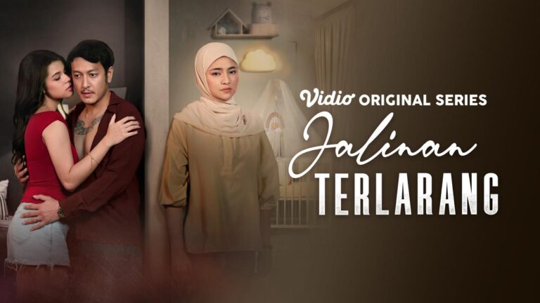 Poster “Jalinan Terlarang” (2025) dengan karakter utama Syafa, Rangga, dan Gina, menunjukkan konflik perselingkuhan dalam rumah tangga. Tayang di Vidio.