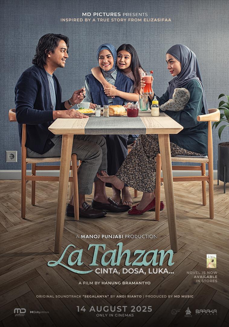 Poster film La Tahzan 2025 menampilkan keluarga sedang makan bersama di meja makan dengan nuansa hangat namun penuh ketegangan emosional
