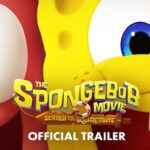 Close-up wajah SpongeBob dan Patrick berdampingan dalam poster trailer resmi film The SpongeBob Movie: Search for SquarePants, dengan logo film di tengah bawah.