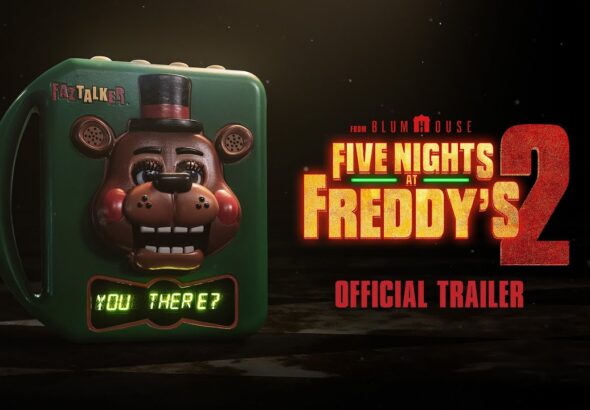 Poster resmi Five Nights at Freddy’s 2 menampilkan animatronik Freddy dengan pesan misterius “You There?” dan logo Official Trailer dari Blumhouse