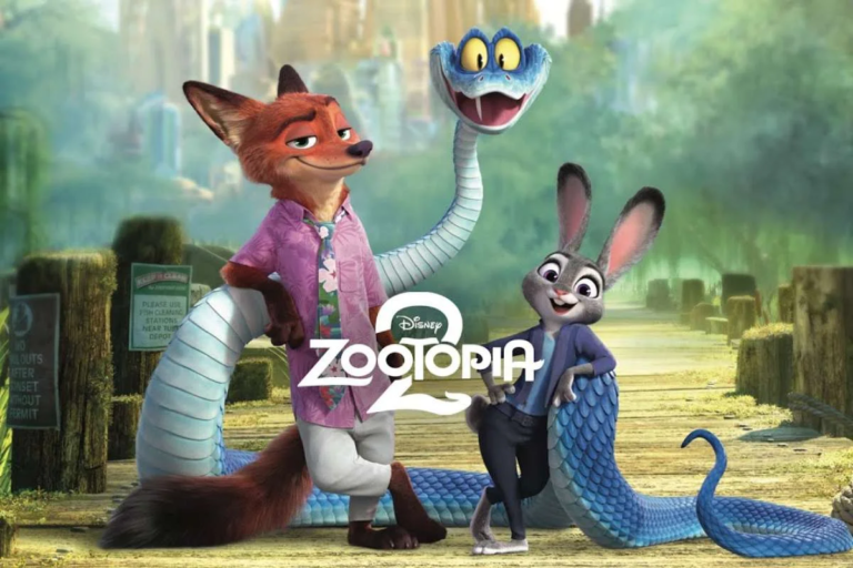Karakter utama Zootopia 2, Nick Wilde si rubah dan Judy Hopps si kelinci, bersama dengan karakter baru, ular dengan desain yang menarik.