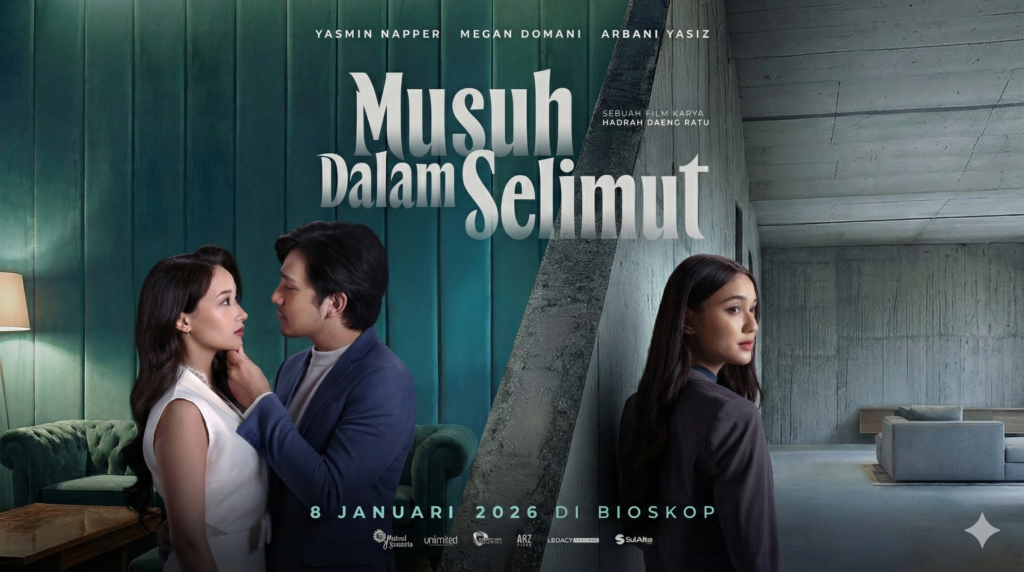 Poster resmi film Musuh Dalam Selimut tayang 8 Januari 2026 dibintangi Yasmin Napper, Megan Domani, dan Arbani Yasiz.