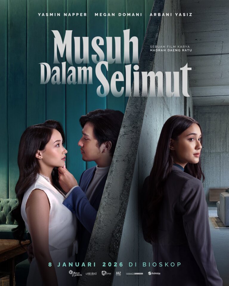 Poster resmi film Musuh Dalam Selimut tayang 8 Januari 2026 dibintangi Yasmin Napper, Megan Domani, dan Arbani Yasiz.