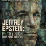 Poster dokumenter Netflix Jeffrey Epstein: Filthy Rich menampilkan kolase wajah para korban dengan siluet Jeffrey Epstein di tengah