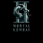 Poster Mortal Kombat II menampilkan logo naga ikonik dengan angka II berwarna gelap dan mata hijau menyala di latar hitam